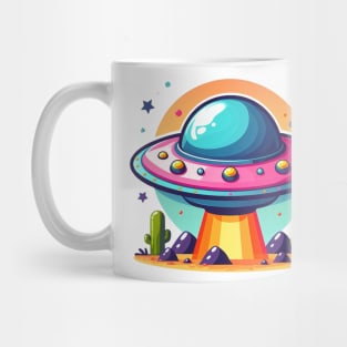 Colorful UFO Flying Saucer Over Desert Mug